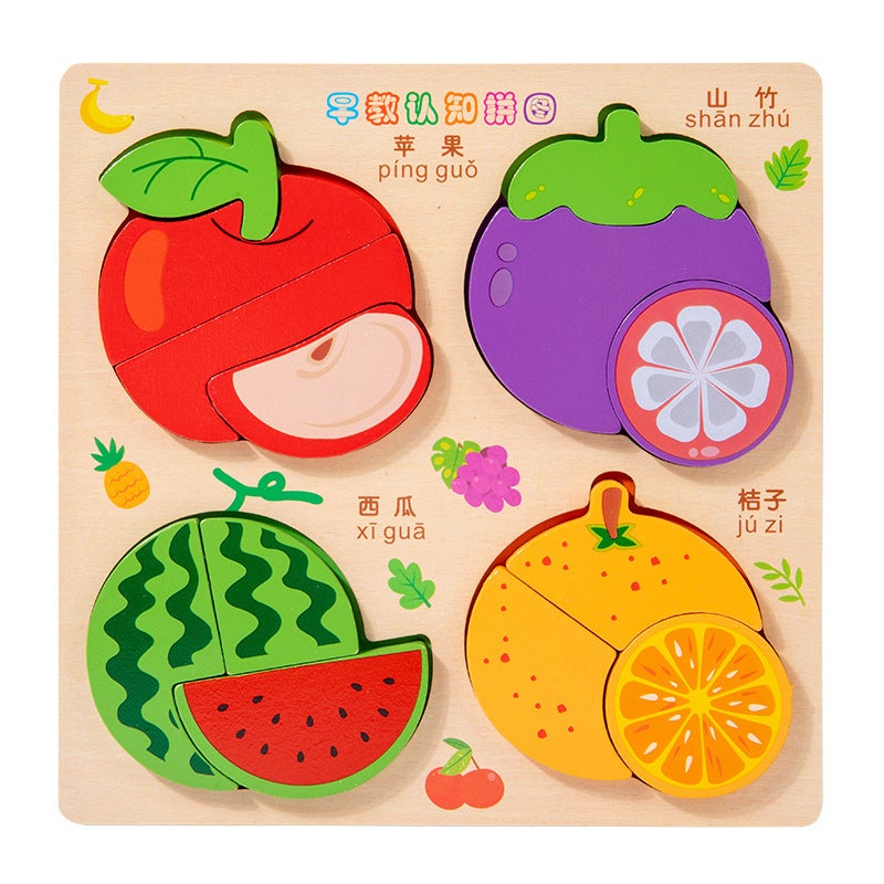 Three-Dimensional Puzzle Wooden Children'S Puzzle 4-6 Early Education Cognitive Animal Traffic Shape Matching 3D Wooden Toys - Image 1